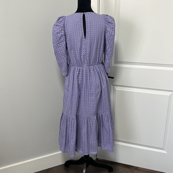 A New Day Round Neckline Elbow Length Sleeves Knee Length Purple Eyelet Dress M - Picture 7 of 10